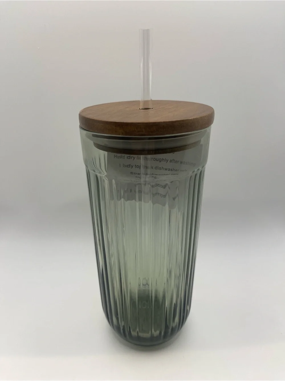 Hearth & Hand W/ Magnolia Glass Tumbler with Wooden Lid and Straw - Smoky Green